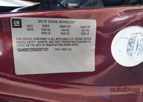 2006 Buick Lucerne Cxl z USA, uszkodzony, nr VIN 1G4HD57256U257101